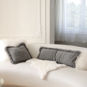 Coussin en <span class=keywords><strong>laine</strong></span> douce et courte <span class=keywords><strong>de</strong></span> Style luxueux, coussin en coquille avec bordures en fourrure mongole, coussin en <span class=keywords><strong>laine</strong></span> d'agneau <span class=keywords><strong>Lama</strong></span> - Product Image 2