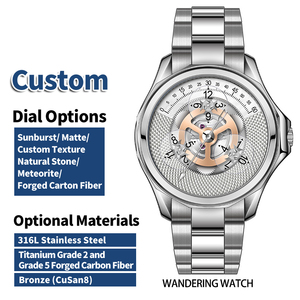 Reloj de pulsera automático Starwheel Wandering Hour con logotipo personalizado, esfera guilloché, cristal de zafiro, cierre plegable, relojes de acero inoxidable. - Product Image 1