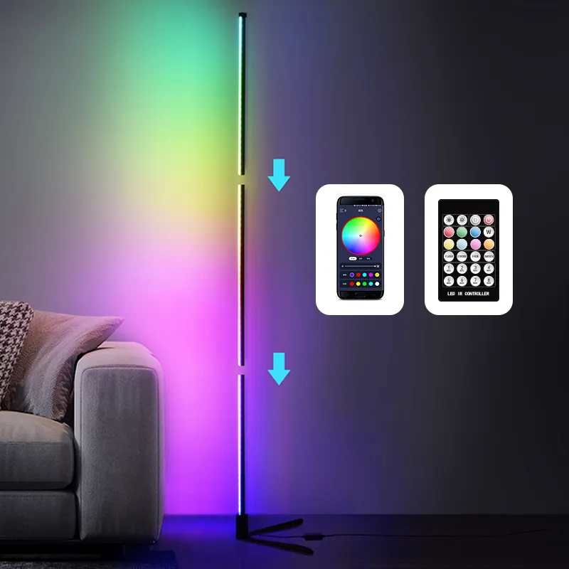 Smart Wifi APP Remote Control Dimmable Multi Color Changing Standing Light Nordic Minimalist Tripod Corner Rgb Led Floor Lamp