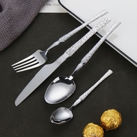 Vente flash Ensemble de couverts en acier inoxydable martelé doré Couteau Fourchette Cuillère Argenté Vaisselle dorée pour mariage
