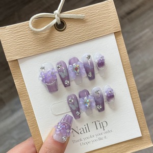 FCJ Set Manicure fatta a mano 10 pezzi pura Nail Art con punte lunghe e motivo quadrato Halal certificate unghie finte con colla