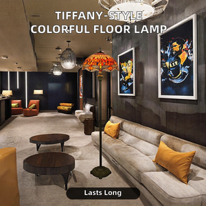 Lampe sur pied de style nordique moderne, libellule jaune, corps en fer Tiffany, source de lumière LED blanc chaud, salon, intensité réglable - Product Image 2