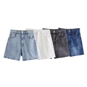 Shorts en jean vintage d'été pour femme, taille haute, coupe droite, décontracté, amincissant, délavé, à séchage rapide - Product Image 1
