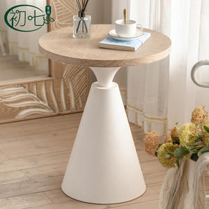 Cream Colored Solid Wood Coffee <b>Table</b> Round <b>Small</b> Living Room Bedroom <b>Side</b> <b>Table</b> Retro Design Mini <b>Table</b> - Product Image 1