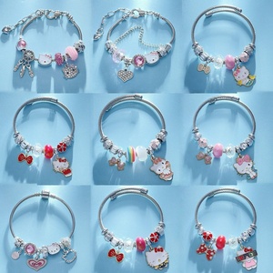 하이 퀄리티 저렴한 가격 안녕하세요 KT 만화 고양이 여자의 팔찌 손 구슬 크리스탈 하트 모양의 펜던트 매력 조정 가능한 팔찌 - Product Image 2