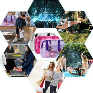 Sac de maquillage transparent imperméable en PVC pour voyage, avec fermeture éclair, poignées et sangles, violet - Product Image 5