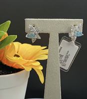 Anting Perak Sterling 925 Grosir Bentuk Bunga Biru Potongan Mata Kuda untuk Wanita, Cocok untuk Acara Pernikahan dan Pesta