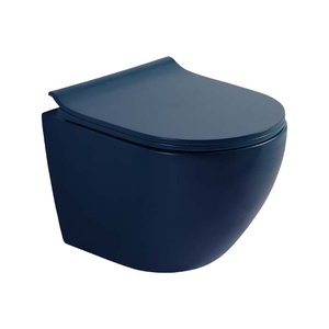MEIYANI Rimless Flushing Bathroom <strong>Toilet</strong> One-time Glaze One-time Firing Matte <strong>Blue</strong> Color Wall-hung <strong>Toilet</strong> - Product Image 1