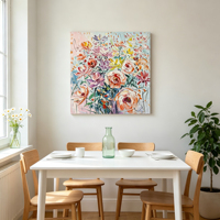 Peinture à l'huile originale peinte à la main, thème Rose en pleine floraison, impressionniste, technique impasto, pour salon, appartement, hôtel