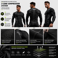 T-shirt de compression 3 zones personnalisé pour homme, soutien musculaire, ventilation laser, couche de base d'entraînement, vêtements de sport OEM sous marque privée