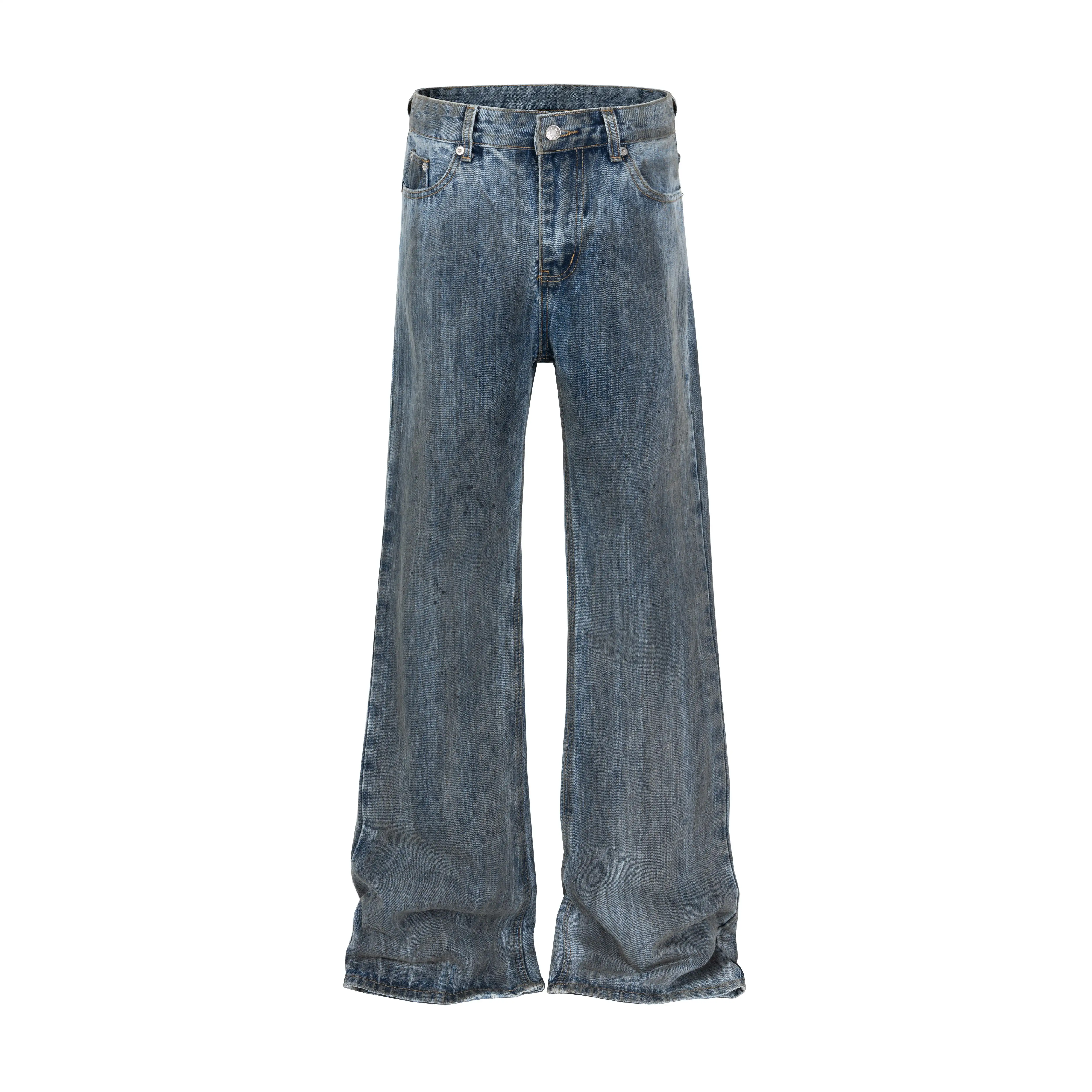 Rasa kustom antik biru dicuci buatan tangan bambu tertekan pria ramping fit bootcut jeans