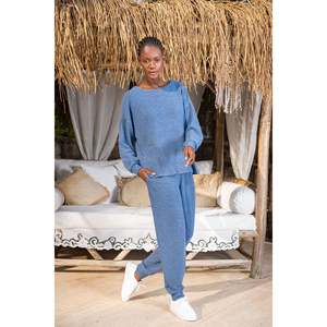 Conjunto de Pantalón y Blusa para Mujer, Talla XXL, Cuello Barco, Manga Larga, Hombros Caídos, Bolsillos con Puño, Diseño Elegante - Product Image 1