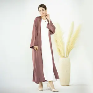 2023 Abaya Solid Color Satin Open Abaya Muslim Girls Abaya Modest Dresses Middle East Turkey Dubai Cardigan Kaftan
