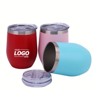 Custom Personalized Stainless Steel Insulated Wine Tumbler with Lid - 12oz Travel Coffee Cup, Bulk Set - <b>Red</b> - Product Image 1