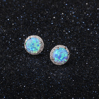 Classique élégant géométrique rond opale boucles d'oreilles mode femmes bijoux en gros 925 boucles d'oreilles en argent livraison directe OEM