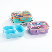 Boîte à bento pour enfants mignonne et colorée, 3 compartiments, sans BPA, en PP de qualité alimentaire, avec cuillère, passe au micro-ondes, pour l'école, les pique-niques en plein air