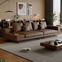 Canapé en cuir véritable de luxe italien, fabrication directe usine, design moderne avec accoudoirs carrés, grand modèle droit, garantie 10 ans, OEM ODM personnalisé pour villa