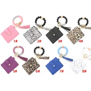 Bracelet bracelet porte-clés perle en silicone porte-cartes en cuir PU sacs à main dames mini portefeuille pour femmes