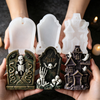 Moule en silicone de qualité alimentaire pour Halloween, motif pierre tombale, crâne, fantôme, pour décoration de gâteaux, résine, plâtre, fabrication de bougies - Grande Vente