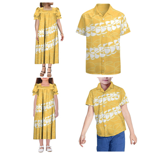 Nuovo arrivo donna Muumuu Micronesia <span class=keywords><strong>abito</strong></span> manica a sbuffo e camicia da uomo abbina abbigliamento per bambini Set personalizzato per famiglia Set <span class=keywords><strong>4</strong></span> pezzi - Product Image 1