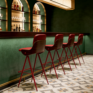 كرسي فاخر من الجلد الأصلي مع أرجل معدنية متينة، تصميم كلاسيكي بارتفاع ثابت ومسند ظهر مبطن للمطاعم/المقاهي - Product Image 5