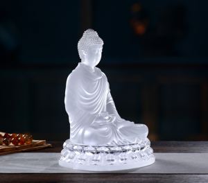 Escultura de Buda Premium hecha a mano-Vintage Religioso Sakyamuni Lotus Posición Detalles de doble textura Hecho Vidrio de cristal Premium - Product Image 2
