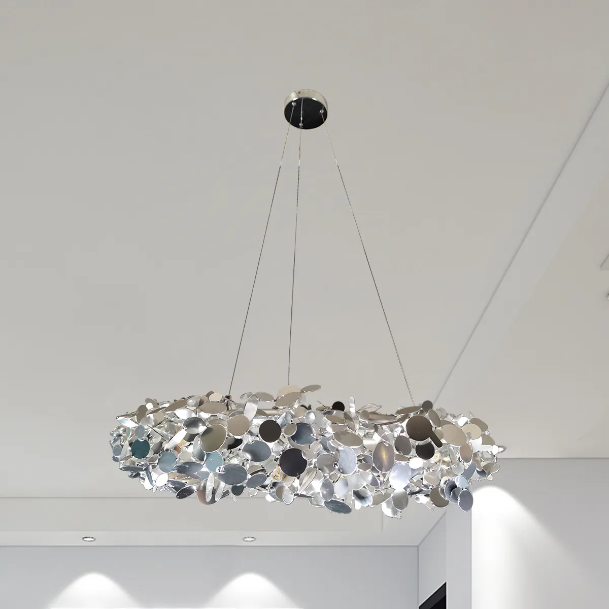 Lámpara colgante redonda de plata con forma de anillo para sala de estar, luz Led Moder decorativa para hogar y Hotel