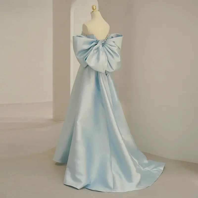 Vestido de noite feminino elegante com laço azul civil para casamento e aniversário com 15 vestidos de quinceanera