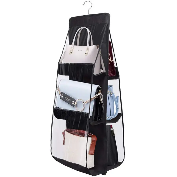 Wholesale Wardrobe Closet Transparent Storage Bag Double-sided 6 Pocket Hanging Handbag Organizer