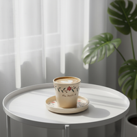 Service à café et à thé de luxe 200 ml, design original, écologique, en porcelaine sous-glaçurée, avec lettres en relief et peint à la main