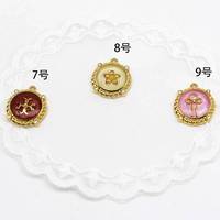 Pendentifs en émail vintage français FSSCM-6, pendentifs en forme de cœur, de rond et de nœud pour colliers, accessoires de fabrication DIY en acier inoxydable doré