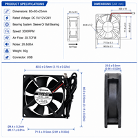 Ventilador USB de CC de 80 mm y 3.2 Pulgadas, Ventiladores de PC Silenciosos de CC de 80 mm, Ventilador de Refrigeración sin Escobillas de Flujo Axial de 5 Voltios WKH 8025, Ventiladores para Computadora
