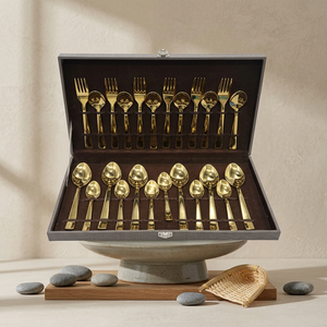 Ensemble de couverts en acier inoxydable 24 pièces, cuillères et fourchettes dorées, avec boîte, cadeau de luxe personnalisé avec finition dorée PVD - Product Image 4