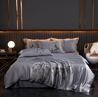 Ensemble de literie 100% soie de mûrier, 4 pièces, housse de couette en soie pure, ensemble de draps avec 2 taies d'oreiller, ensemble de linge de lit taille King Queen