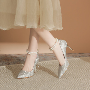 ハイヒール レディース スリムヒール 2026年新作 ポインテッドトゥ ブライズメイド ウェディングドレス クリスタル ブライダルシューズ 足の疲労をかけない - Product Image 2