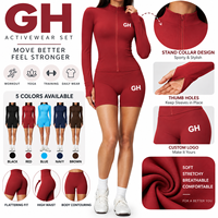 Ensemble de shorts de fitness pour femmes avec logo personnalisé GH, veste à col montant, séchage rapide, vêtements de sport pour la salle de sport, la course à pied, le yoga