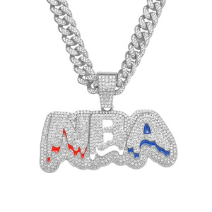Collar de aleación para hombre con colgante geométrico de letras estilo hip hop, cadena cubana deportiva, venta al por mayor - Product Image 2