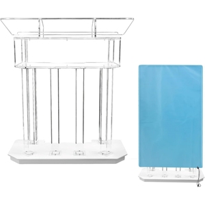 Podio de Acrílico Transparente con 4 Ruedas, Púlpito de Plexiglás de 10 mm para Iglesias con Luz LED y Estante de Almacenamiento - Product Image 1