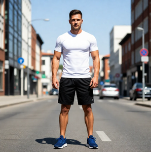 T-shirt de sport pour homme, col rond, manches courtes, tricoté, doux, respirant, séchage rapide, coupe classique, polyester/nylon 160g - Product Image 6