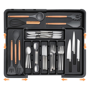 منظم أدوات المائدة الفضية منظم درج قابل للتوسيع أواني المائدة قابل للتعديل صينية أدوات المائدة الفضية منظم أدوات المائدة المطبخ - Product Image 1