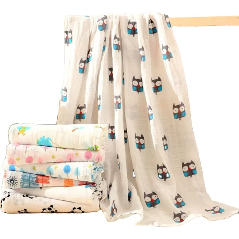 120x110cm Super soft cartoon print kids toalhas orgânicas bambu fibra bebê toalha de banho toalha atacado