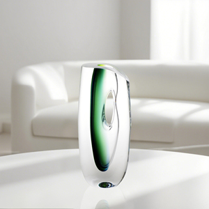 33cmSculpture en verre clair artistique avec accent dégradé vert, design organique abstrait. Idéal pour <span class=keywords><strong>la</strong></span> décoration intérieure - Product Image 3