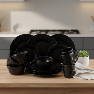 Service de table émaillé Elama Retro Chic 16 pièces noir, compatible lave-vaisselle, pour les fêtes - Product Image 2