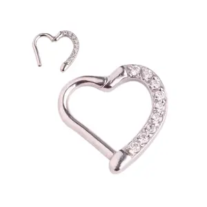 Casting Service 100% Stainless Steel Gems Heart Hinged Septum Clicker Cartilage Earring