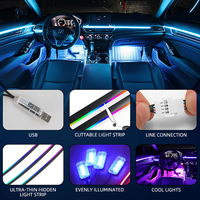 Lumière ambiante de voiture, bande LED intérieure USB, universelle, symphonie multicolore, synchronisation musicale, contrôle par application