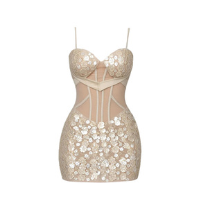 Pullu Sırtı Açık Kulüp Elbisesi Kadın Seksi Mini Elbise Boncuklu Abiye Avrupa Amerikan Tarzı Moda Parti Elbisesi Hazır Stokta Özel - Product Image 4