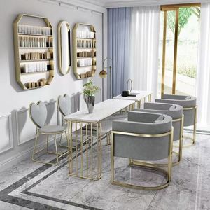 Juego de mesa y sillas de estilo lujoso en mármol - Mesa de maquillaje moderna y sencilla para dos personas - Silla con respaldo - Product Image 4