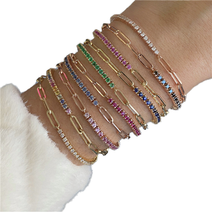 Gold Plated Matrix Paperclip <b>Bracelets</b> Multi-Color Gem Links for Daily Fashion & Holiday Gifting Trendy Layering for Parties - Product Image 1