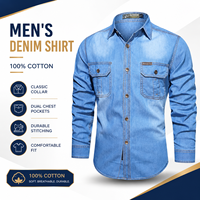 Chemise en jean 100 % coton pour homme, manches longues, boutonnée, décontractée, style workwear, respirante, délavée, vente en gros