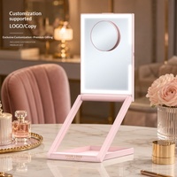 Miroir de maquillage portable à LED réglable en hauteur pour bureau, vente en gros, logo personnalisable, pliable, grossissement 10x